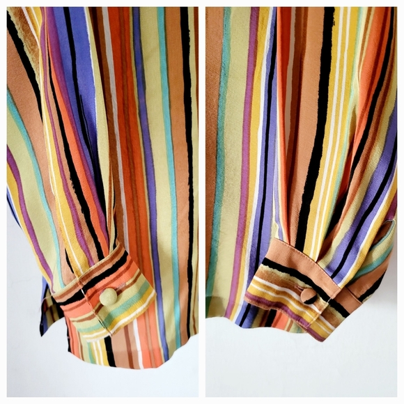 Vintage Tess 100% Silk Multi-colored Striped Long Sleeve Shirt Size S - Picture 11 of 16